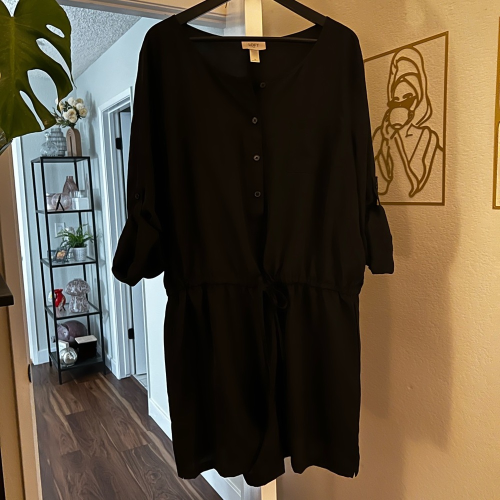 LOFT Black Button-Front Romper